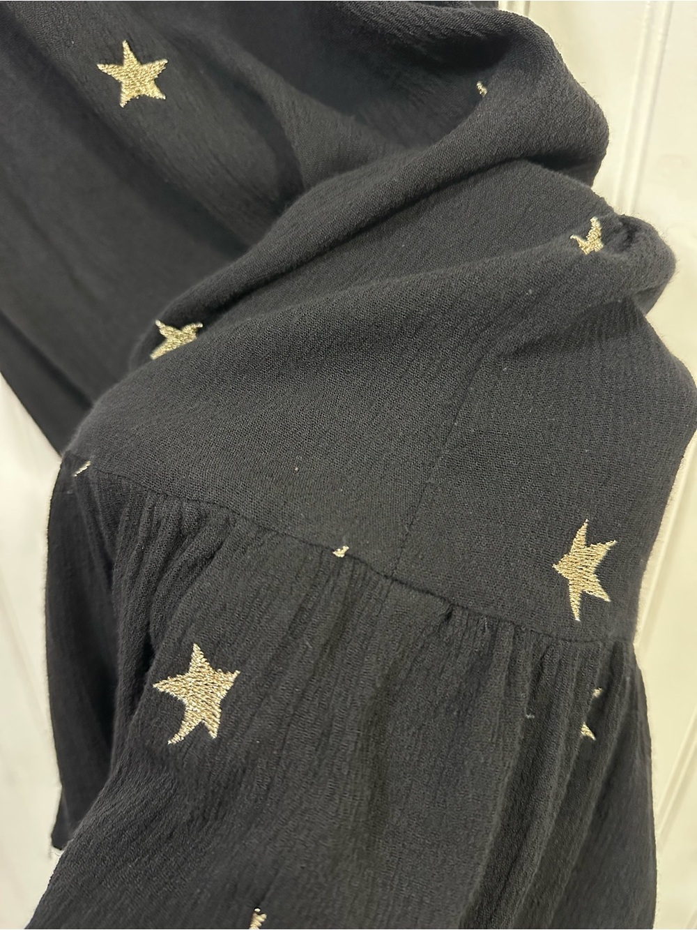 Storia S Black & Gold Stars Mini Dress Breezy Witchy Whimsigoth Ethereal Shift - Picture 10 of 12